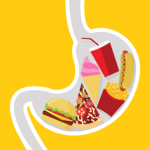 an illustration of a tummy with food inside